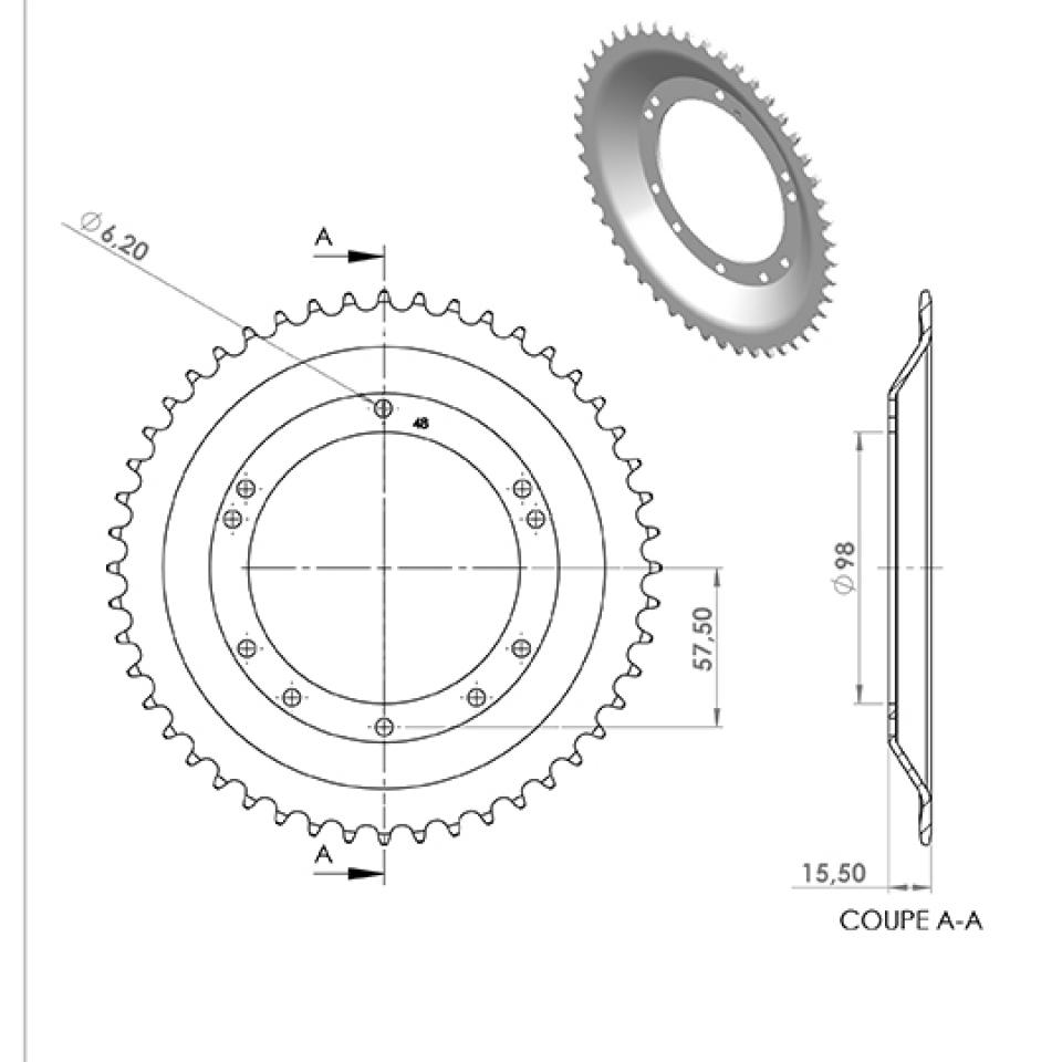 Couronne de transmission Charvin pour Mobylette Peugeot 50 103 RCX 1994 à 2003 Neuf