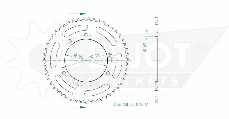 Couronne de transmission Esjot pour Moto Derbi 125 Terra 2007 à 2013 Neuf