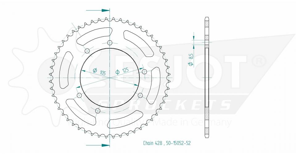 Couronne de transmission Esjot pour Moto Derbi 125 Senda Sm Baja Eu3 2006 à 2008 Neuf