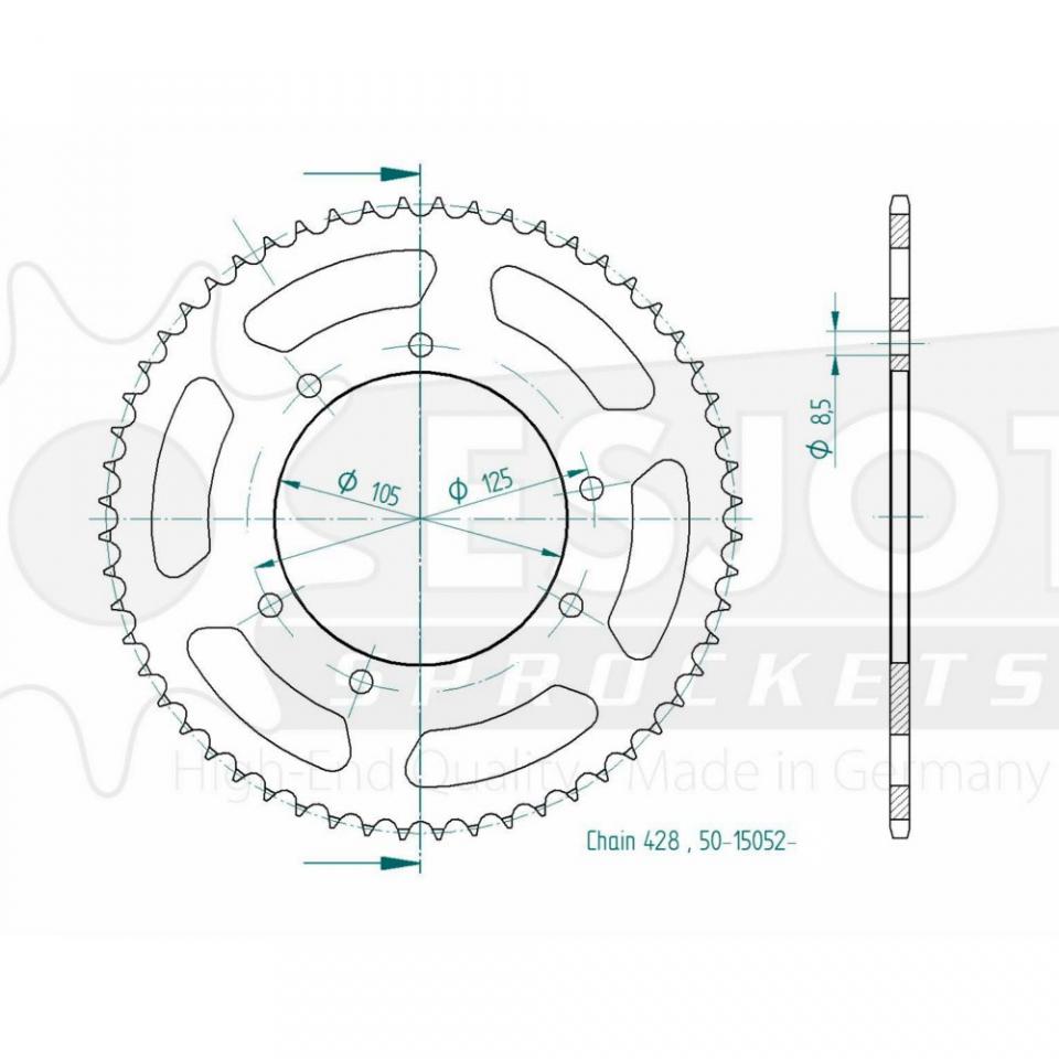 Couronne transmission Esjot pour moto Yamaha 125 XTR 2005 à 2011 53 dent Pas 428