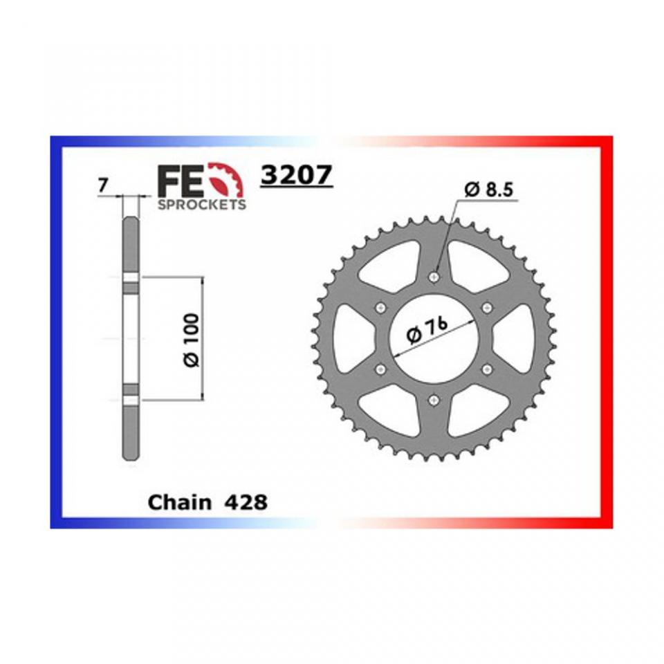 Couronne transmission FE pour moto Yamaha 125 YS Après 2017 43 dts P428 Al 76mm