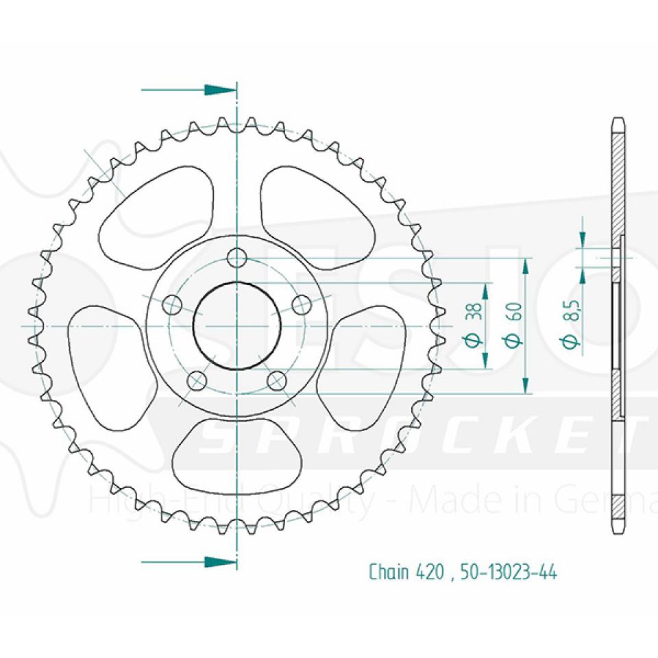 Couronne de transmission Esjot pour Moto Rieju 50 RS1 1998 à 2004 13023 / 44 dnts / alésage 38mm Neuf