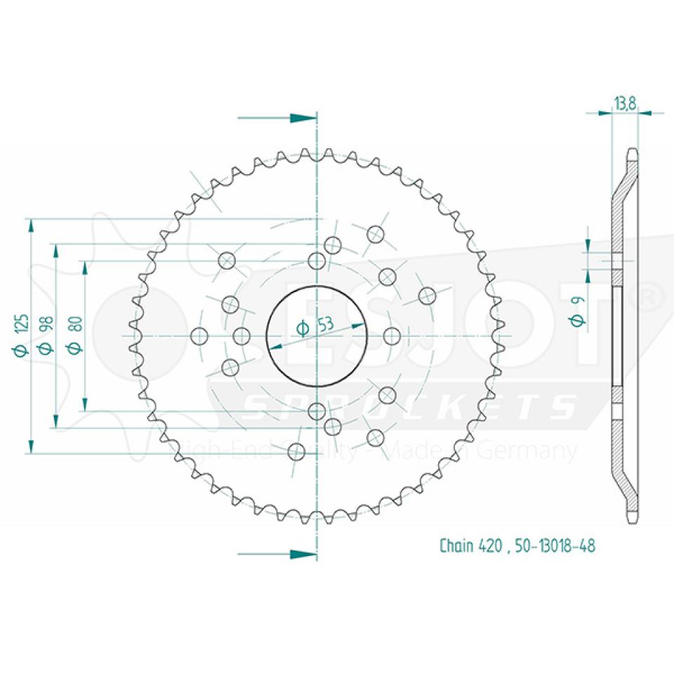 Couronne de transmission Esjot pour Deux Roues Derbi 50 Fenix 1996 à 1997 Neuf