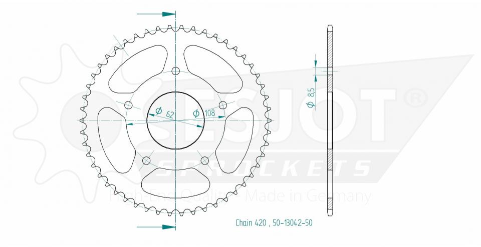 Couronne de transmission Esjot pour Moto MH 50 RX R 2008 à 2013 Neuf