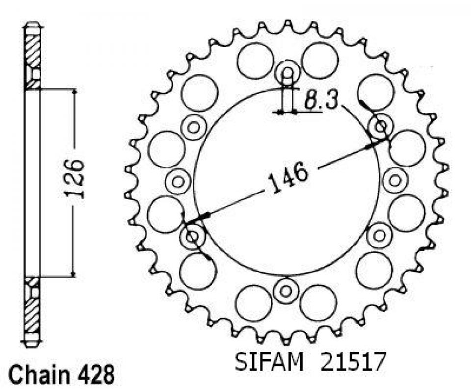 Couronne de transmission Sifam pour Moto Suzuki 125 Ts R 1989 à 1996 Neuf