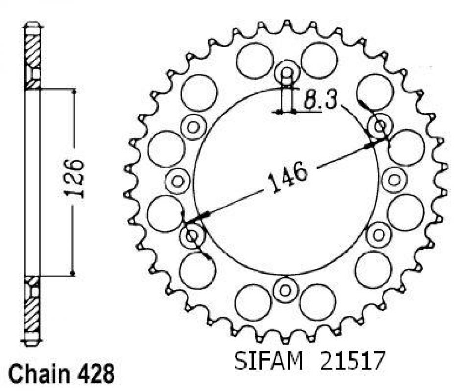 Couronne de transmission Sifam pour Moto Suzuki 125 Ts R 1989 à 1996 Neuf