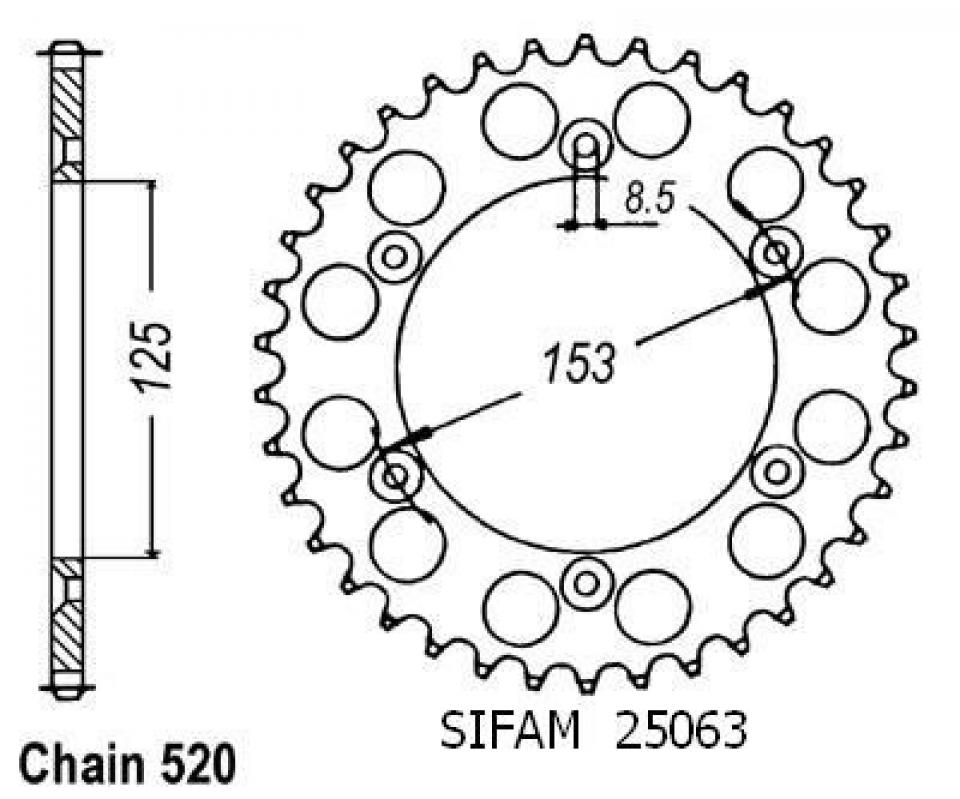 Couronne de transmission Sifam pour Moto Honda 250 Cr R 1992 à 1995 Neuf