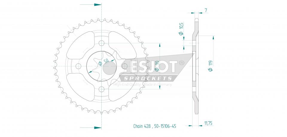 Couronne de transmission Esjot pour Moto ORCAL 125 Astor 2015 à 2019 Neuf