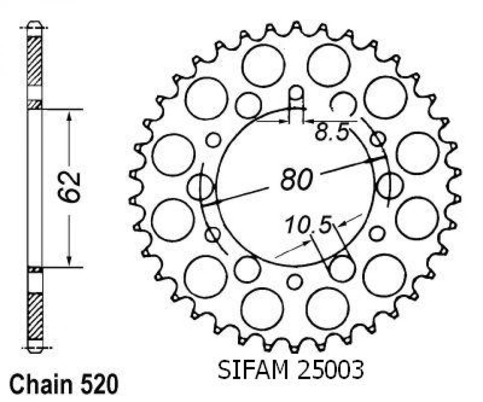 Couronne de transmission Sifam pour Moto Yamaha 250 XT 1980 à 1983 Neuf