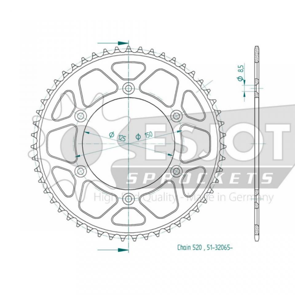 Couronne de transmission Esjot pour moto KTM 125 XC 2023 52 dents Pas 520 Neuf