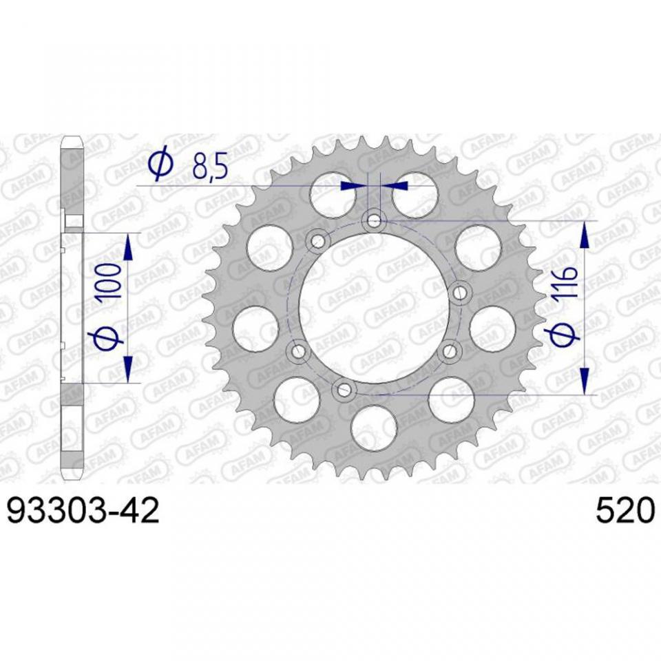 Couronne transmission Afam pour moto Sherco 80 0.8 Trials 2001 à 2007 42dts P520