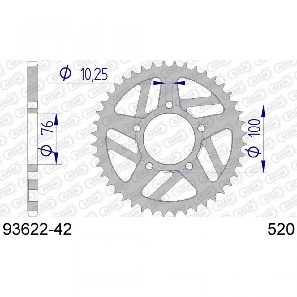 Couronne de transmission Afam pour moto 42 dents Pas 520 Alésage 76mm Neuf
