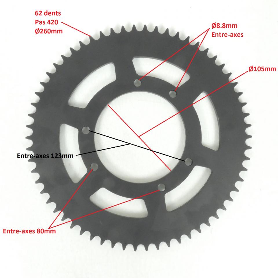 Couronne de transmission pour moto Rieju 50 MRT Après 2009 62dts pas 420 Ø105mm