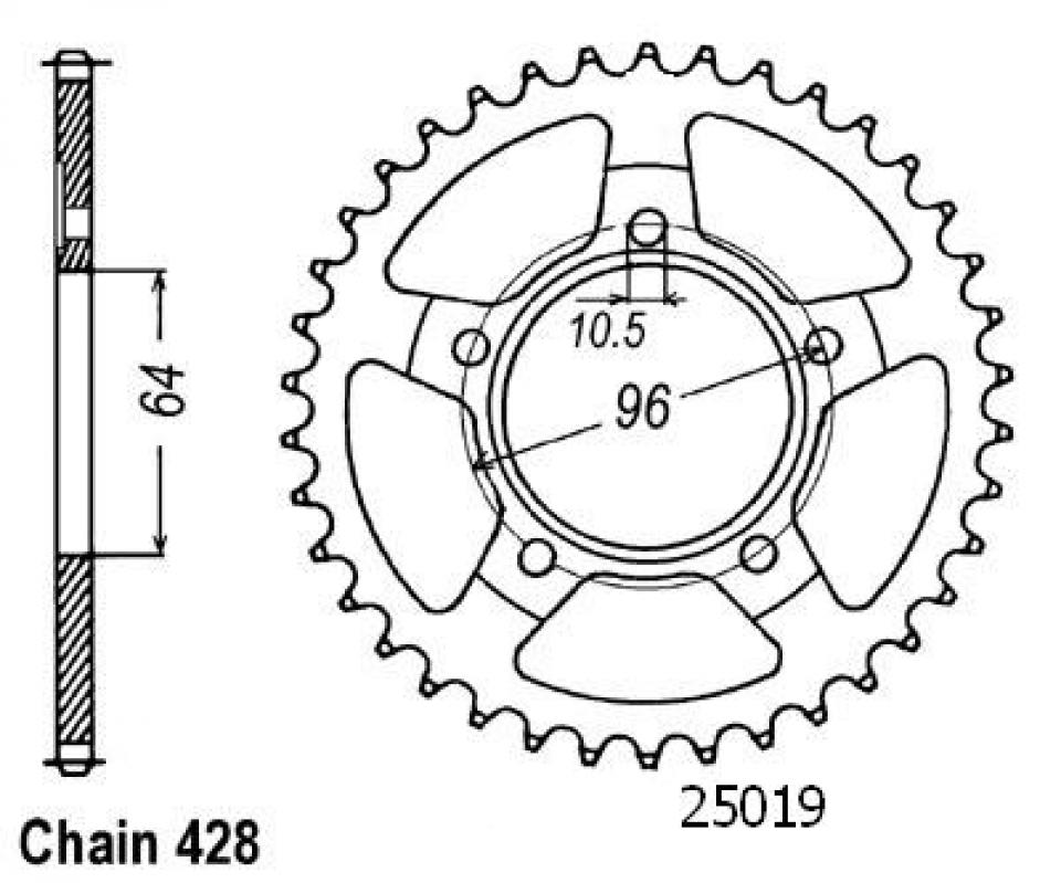 Couronne transmission Sifam pour moto Honda 125 XLR JD04 1982 à 1989 53 dts P428