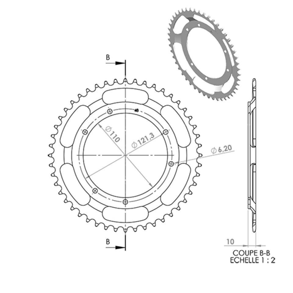 Couronne de transmission SELECTION CGN MOTORISE pour Mobylette MBK 50 89 48 dents pas 415 alésage 110mm Neuf