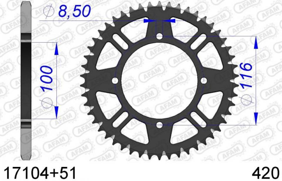 Couronne de transmission pour moto Kawasaki 85 KX 2001-2024 51 dts Pas 420 Ø100