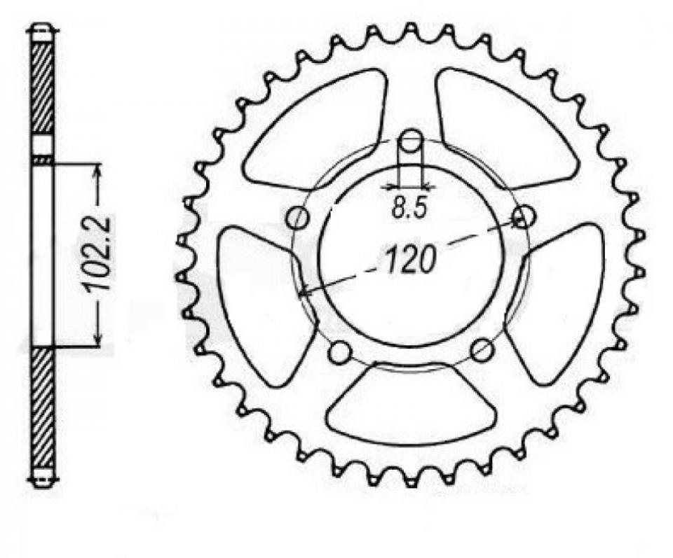 Couronne de transmission 43 dts P420 Ø102.2 pour moto Aprilia 50 RS 1999 à 2005