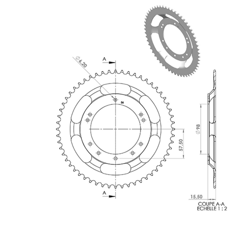 Couronne transmission Charvin pour mobylette Peugeot 50 103 56 dts P415 ø98 Neuf