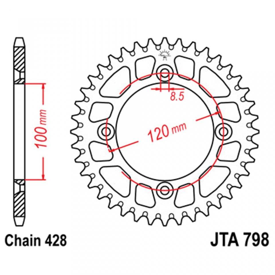 Couronne de transmission alu 47 dents pas 428 pour moto Yamaha 80 YZ 1993 à 1998 Neuf