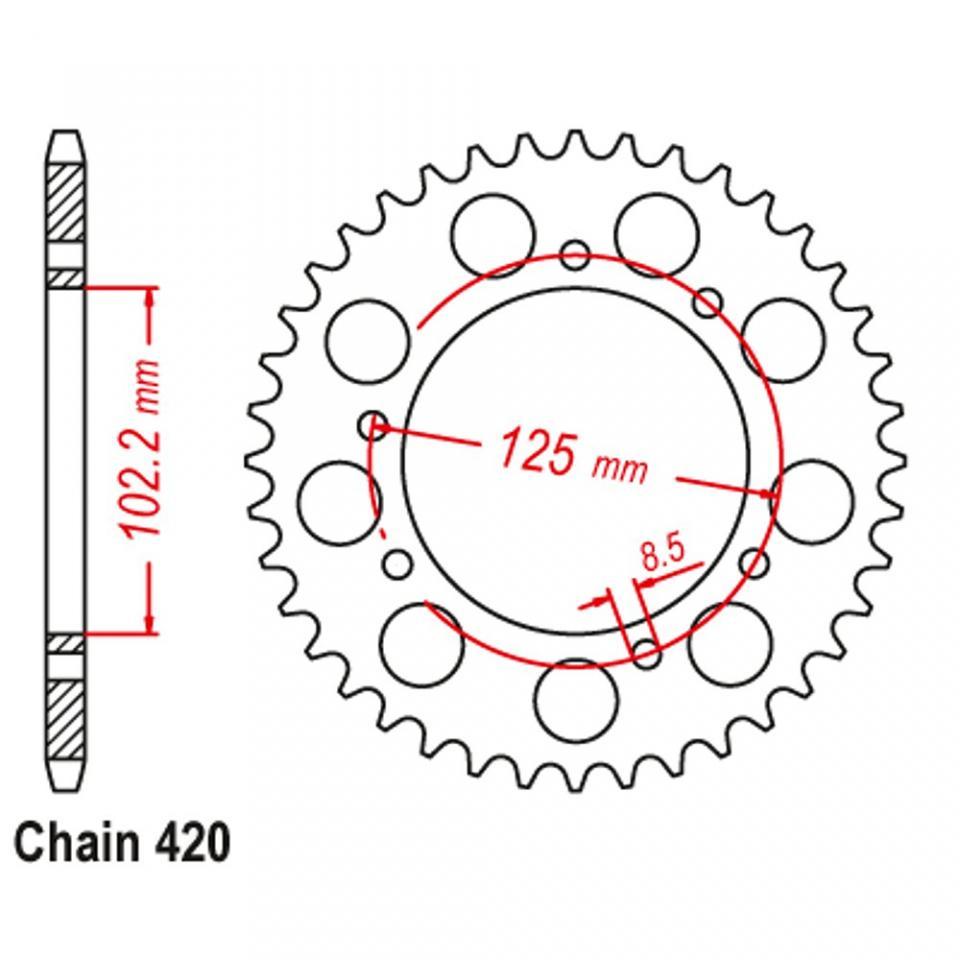 Couronne de transmission P2R pour Moto Peugeot 50 XP6 1997 à 2001 53 dts P420 Al102mm Neuf