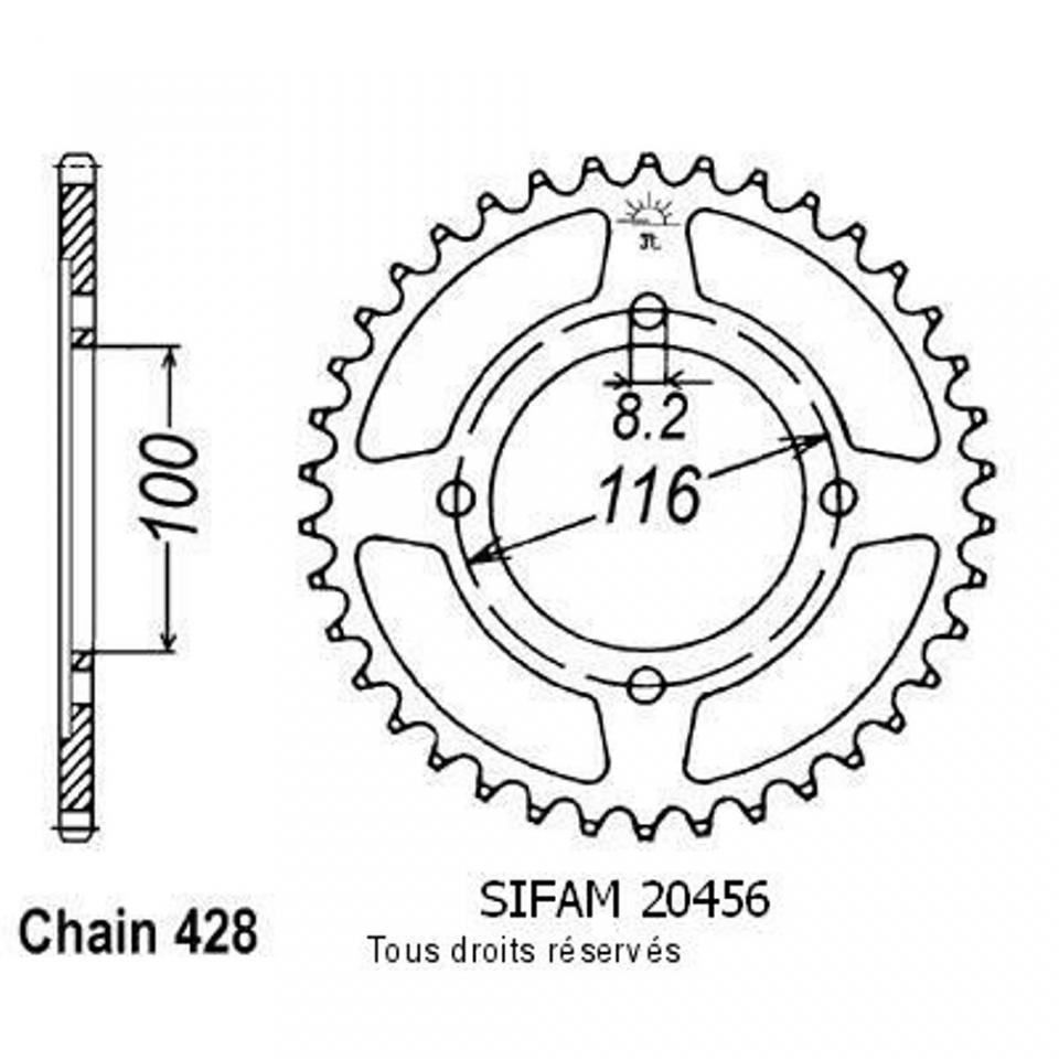 Couronne de transmission Sifam pour moto Kawasaki 100 KX 1987-2012 52dts P428 Al 100 anti-boue Neuf