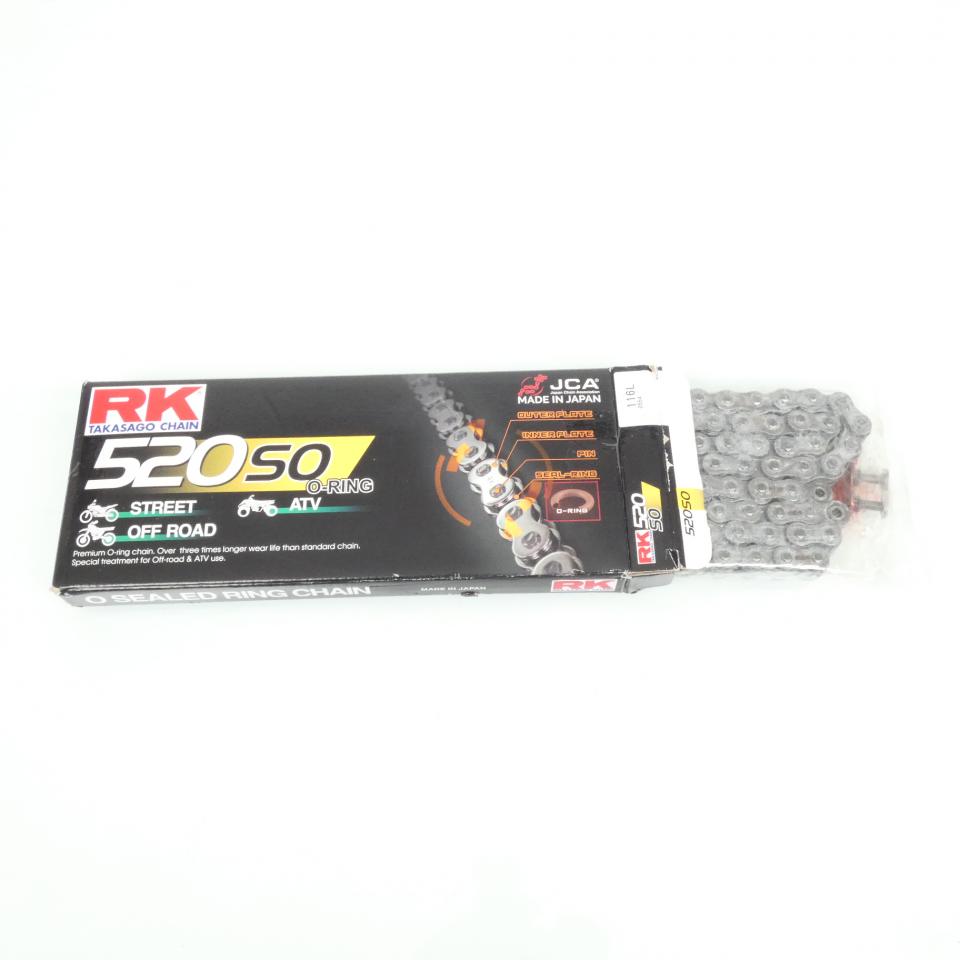 Chaîne transmission RK Takasago 520SO 116 maillons Pas 520 grise pour moto Neuf
