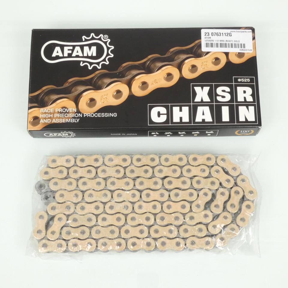 Chaîne de transmission Afam A525XSR2-G or pour moto 112 maillons Pas 525 Neuf