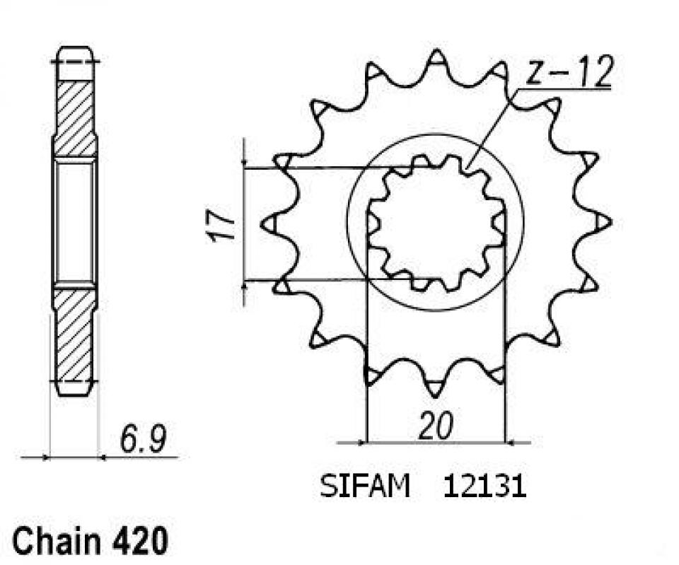 Pignon de sortie de boite pour Moto HM 50 Cre Six Kayaba 1999 à 2002 15 dents pas 420 / AM6 Neuf