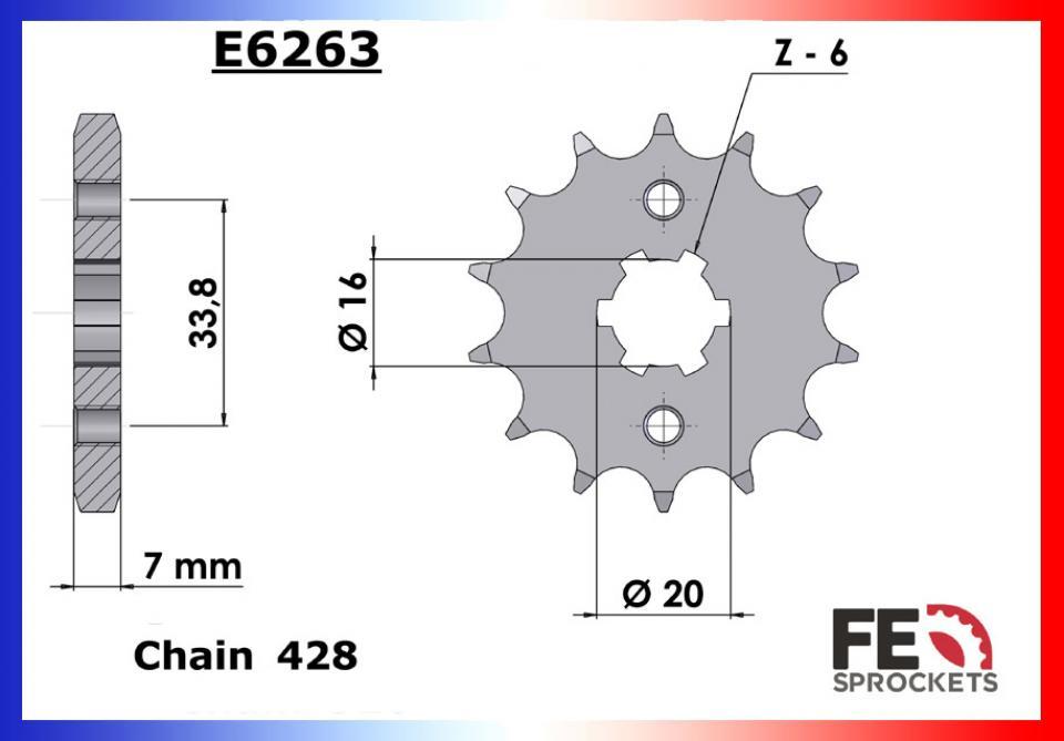 Pignon de sortie de boite France Equipement pour moto Beta 125 RR 2006 à 2008 13 dents pas 428 / FE6263.13 Neuf