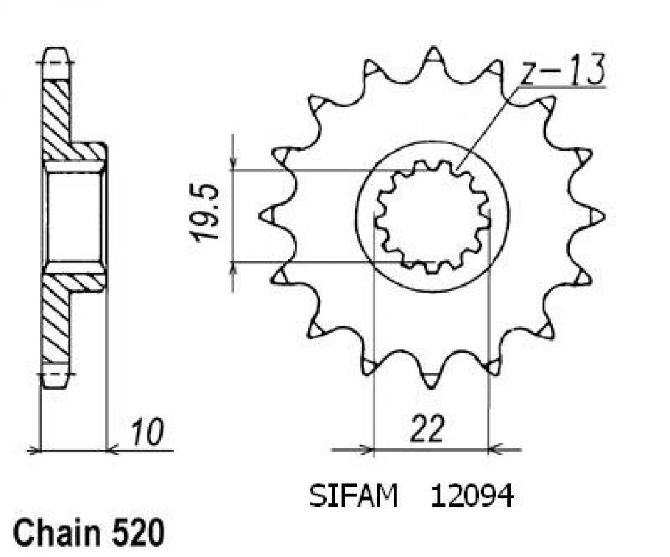 Pignon de sortie de boite Sifam pour Moto Suzuki 350 Dr Usa 1991 à 1996 Neuf