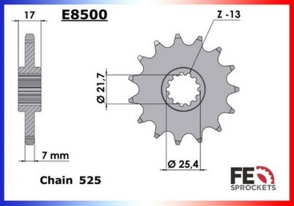 Pignon de sortie de boite France Equipement pour Moto Honda 500 CBF 2004 à 2007 13 dents pas 525 Neuf