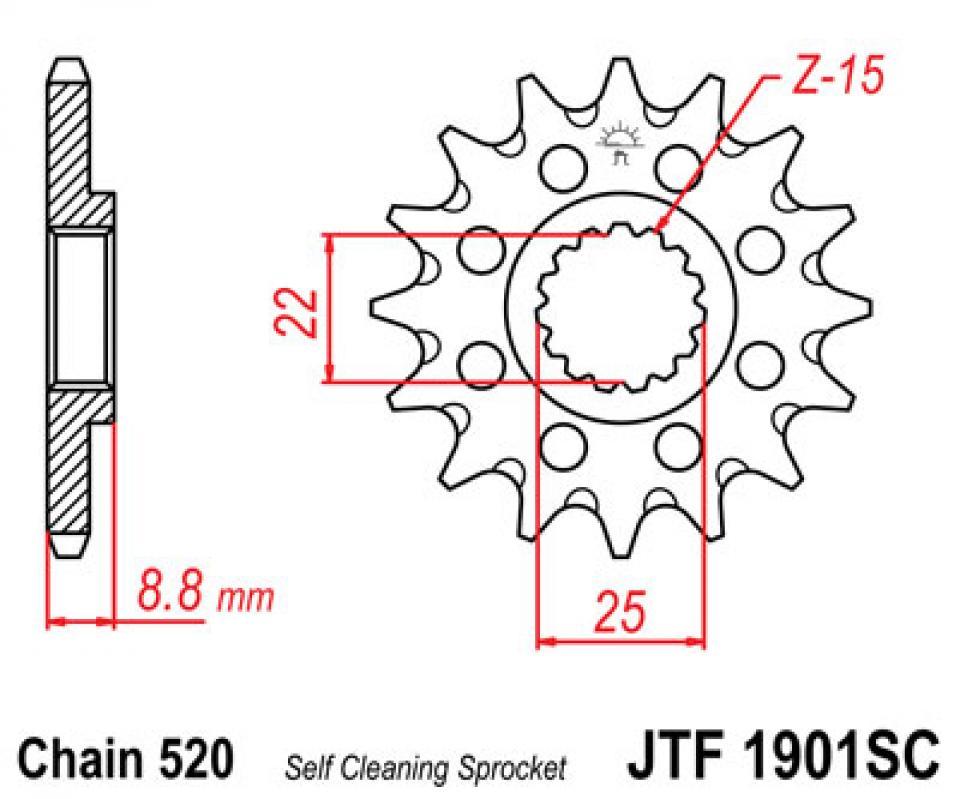 Pignon de sortie de boite JT 13 dents P520 pour moto KTM 250 EXC 2005 à 2019