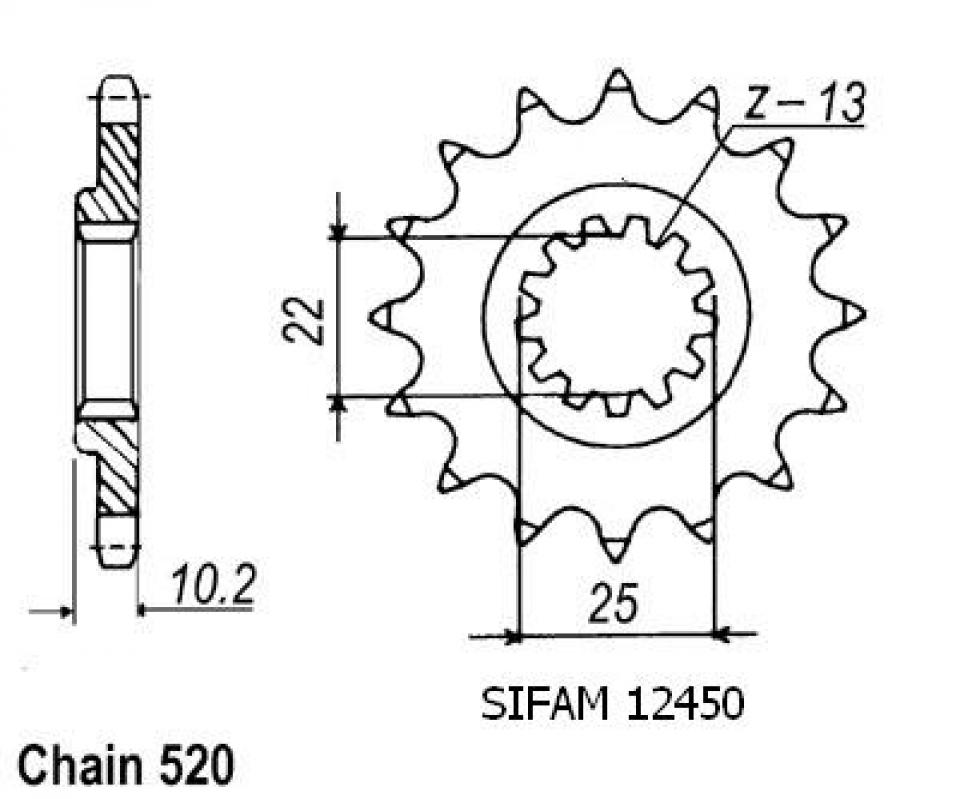 Pignon de sortie de boite Sifam pour Quad Kawasaki 250 KSF MOJAVE 1994 à 2004 12 dents pas 520 Neuf