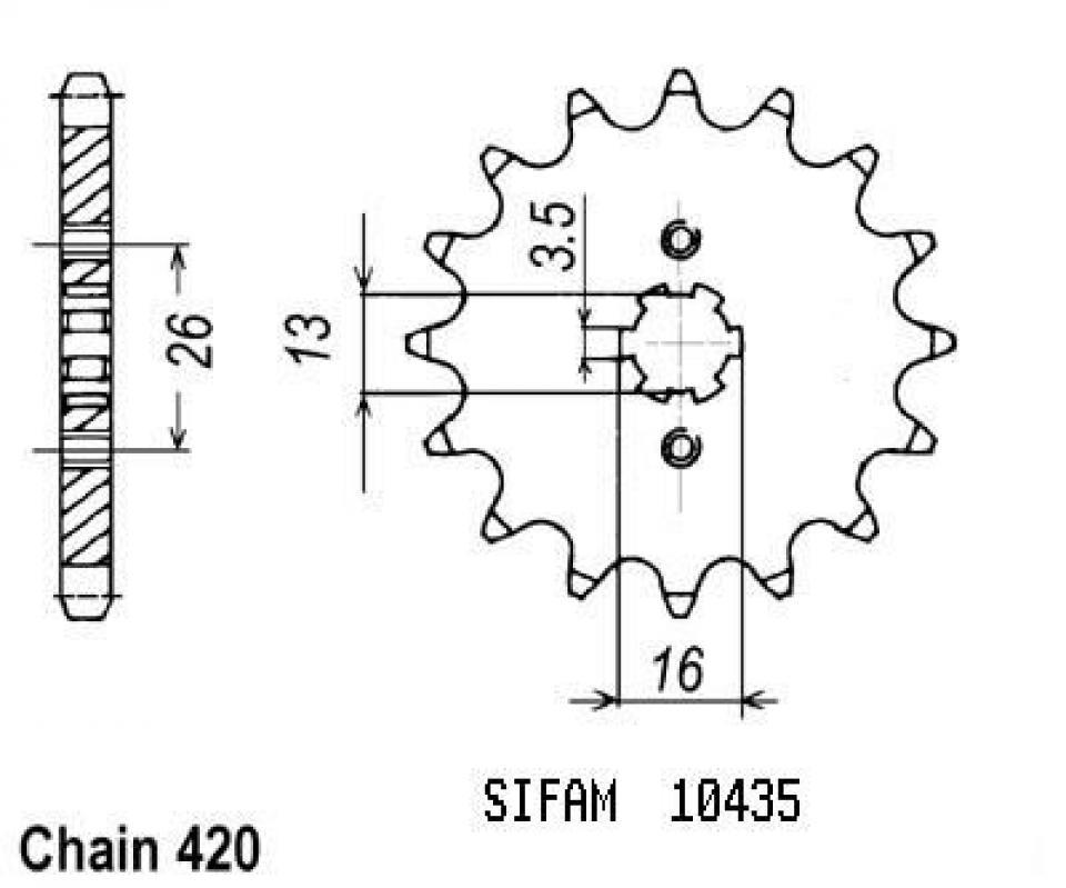 Pignon de sortie de boite Sifam pour Moto Suzuki 50 RM 1978 à 1981 12 dents pas 420 Neuf
