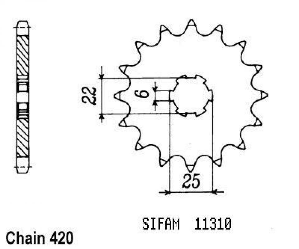 Pignon de sortie de boite Sifam pour Moto Honda 50 MTX 1984 à 1990 14 dents pas 420 Neuf