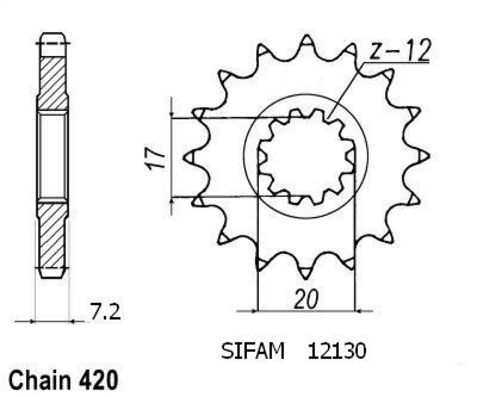 Pignon de sortie de boite Sifam pour Moto Yamaha 50 TZR 1997 à 2003 12 dents pas 415 Neuf