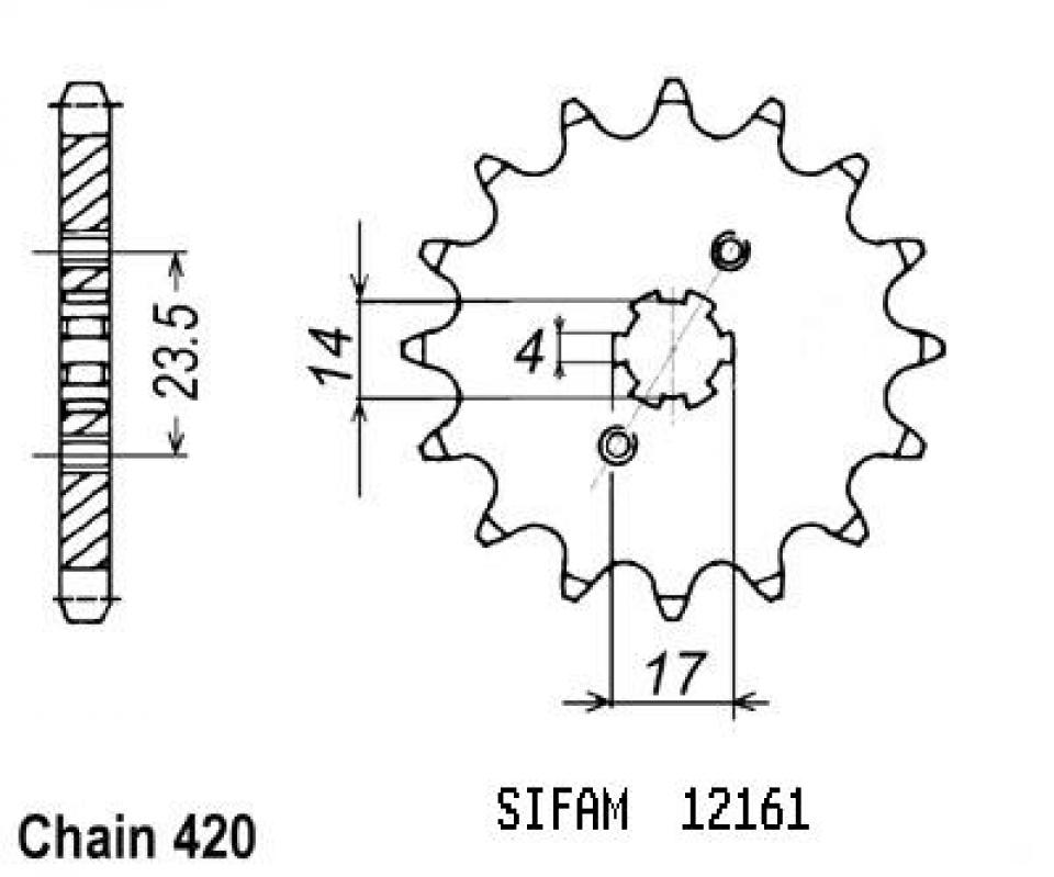 Pignon de sortie de boite Sifam pour Moto Derbi 50 Senda Sm Drd Racing 2011 à 2016 14 dents pas 420 Neuf