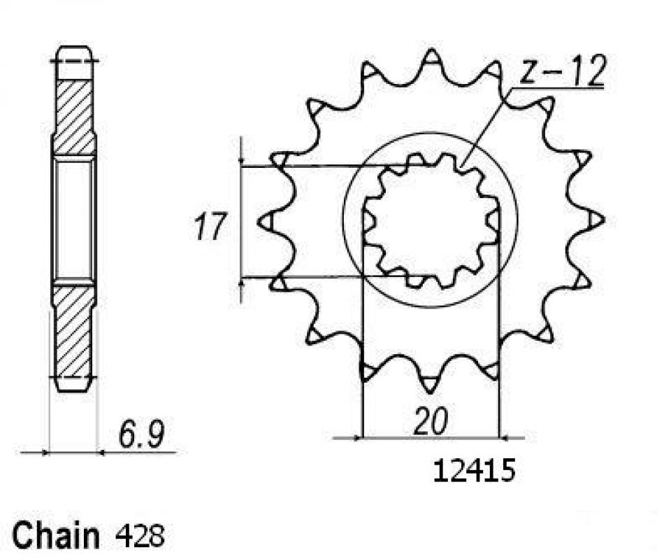 Pignon de sortie de boite Sifam pour Moto HM 50 Cre Six Kayaba 1999 à 2002 12 dents pas 420 Neuf