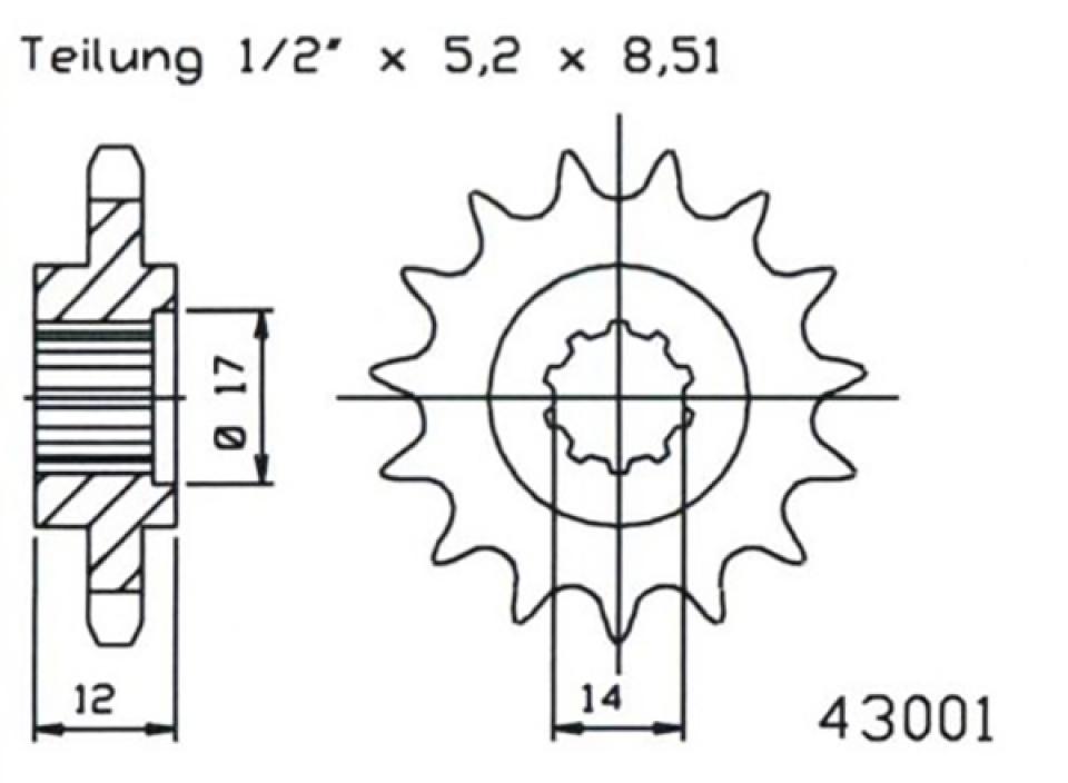 Pignon de sortie de boite Esjot pour Moto Gas gas 50 Ec Rookie /Sm 2001 à 2010 13 dents pas 420 Neuf