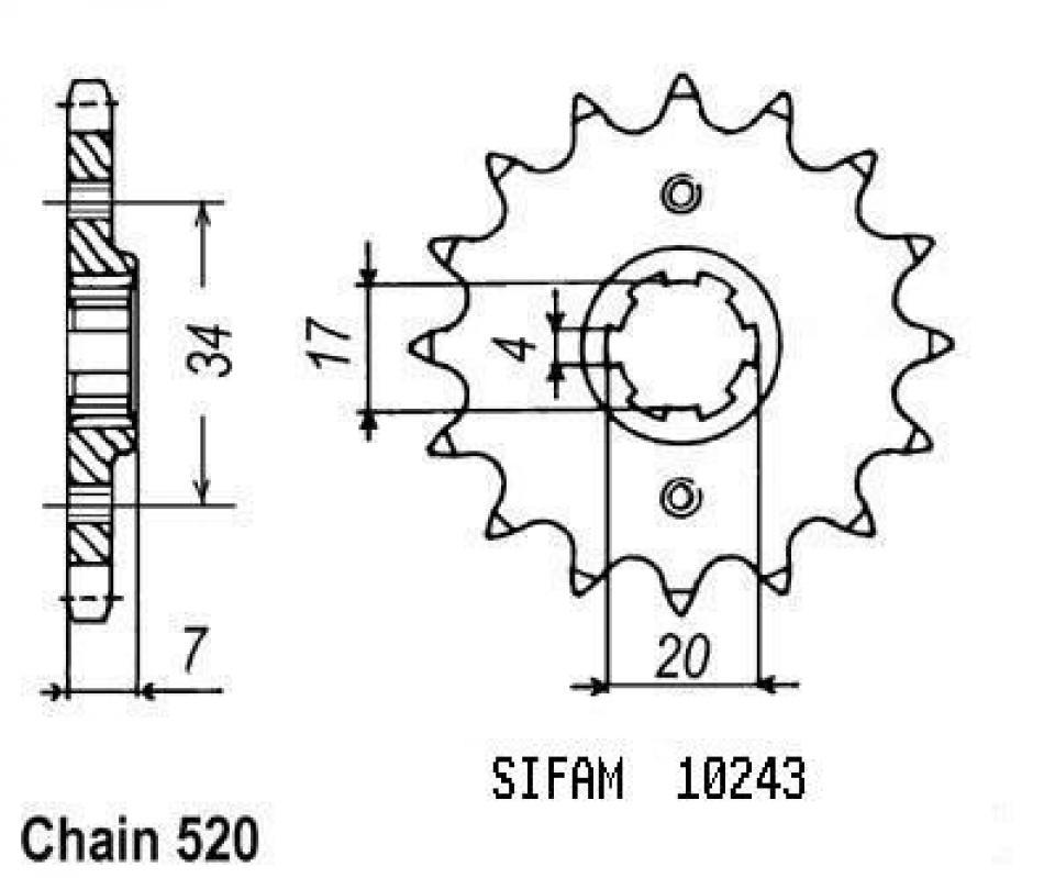 Pignon de sortie de boite Sifam pour Moto Honda 250 Cm C2 1982 à 1985 14 dents pas 520 Neuf