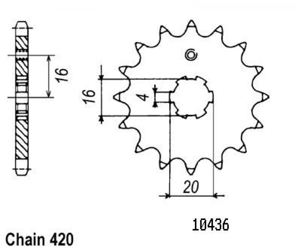 Pignon de sortie de boite Sifam pour Moto Yamaha 80 Chappy LB2 1978 à 1980 Neuf