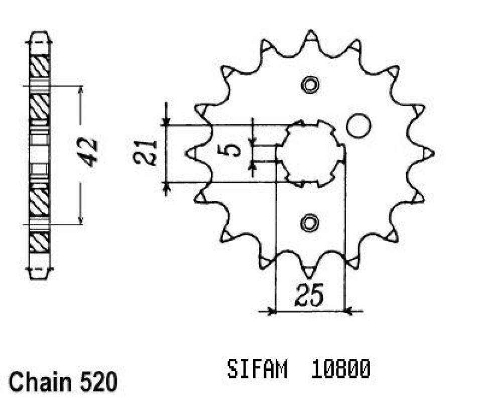 Pignon sortie boite Sifam pour quad Yamaha 125 Grizzly 2004 à 2013 12 dts P520