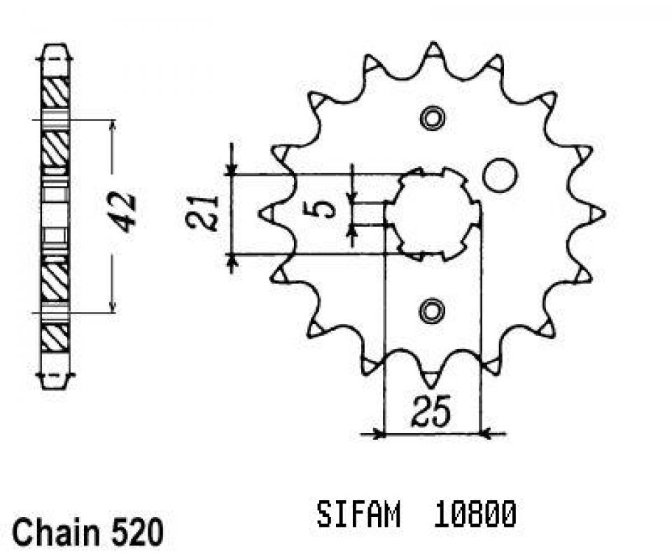 Pignon de sortie de boite Sifam pour Moto Kawasaki 250 Kdx Sr 1991 à 1992 15 dents pas 520 Neuf