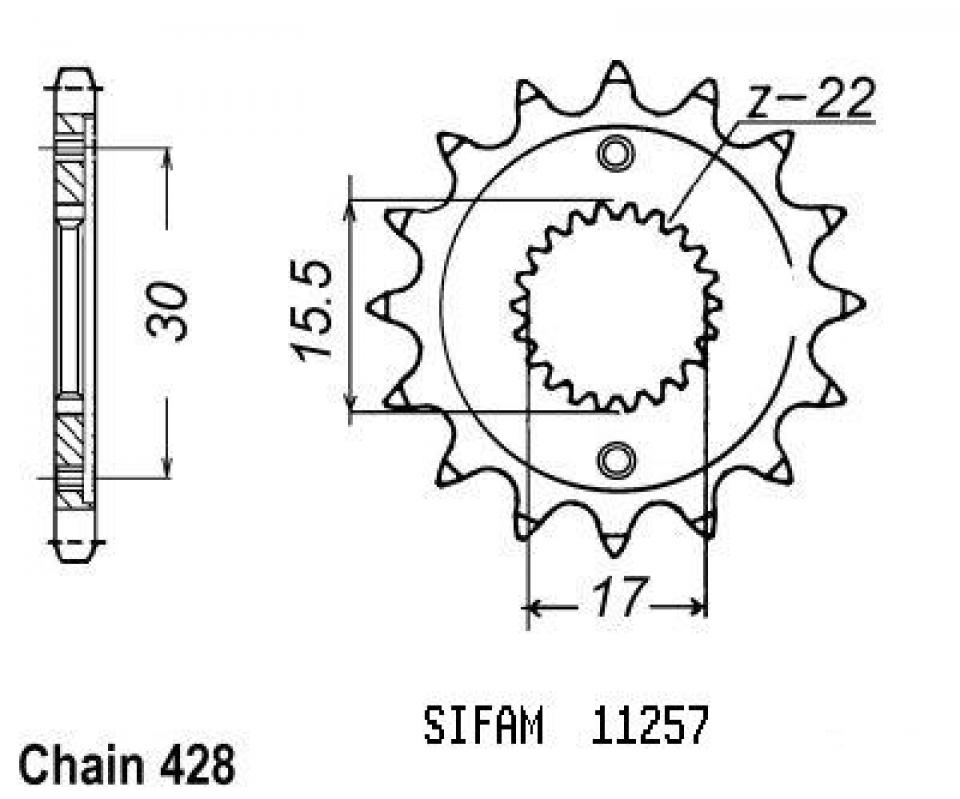 Pignon de sortie de boite Sifam pour Moto Honda 80 Cr R Petites Roues 1996 à 2002 15 dents pas 428 Neuf