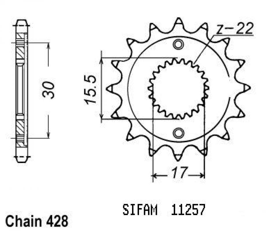 Pignon de sortie de boite Sifam pour Moto Honda 80 Cr R Petites Roues 1996 à 2002 15 dents pas 428 Neuf