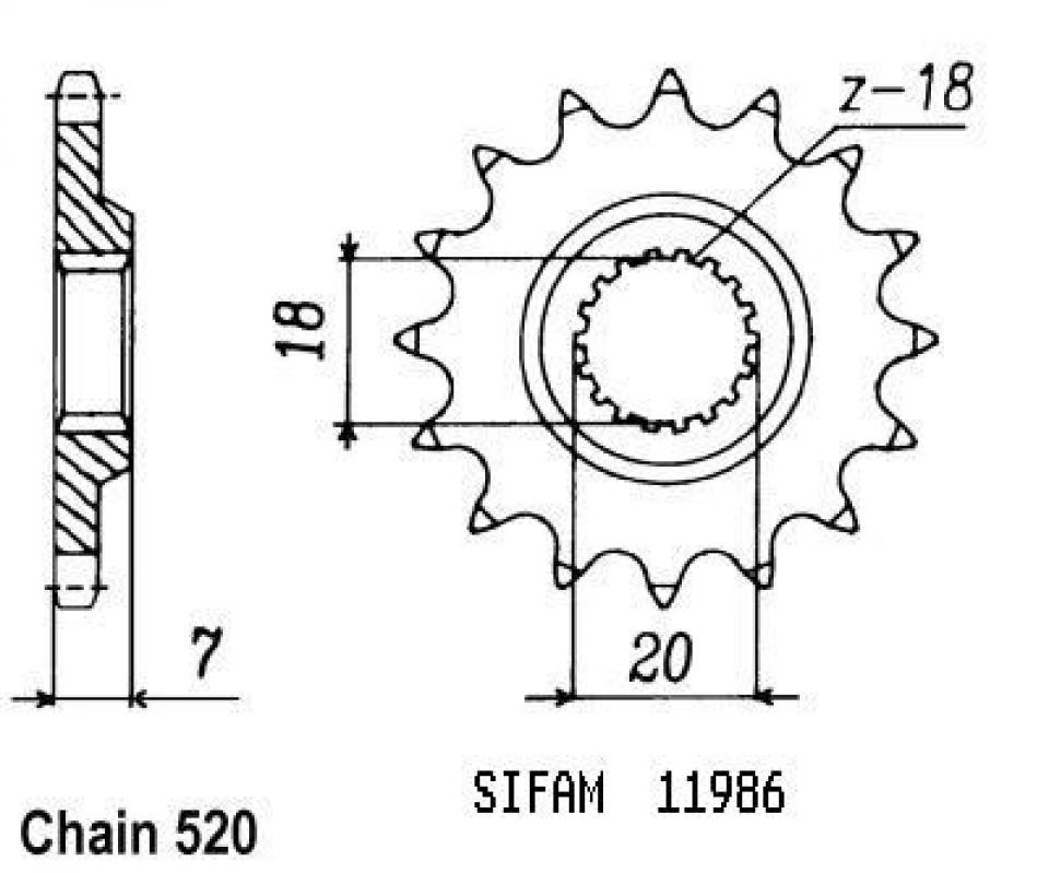 Pignon de sortie de boite Sifam pour Moto Suzuki 125 RM 1988 à 1991 13 dents pas 520 Neuf