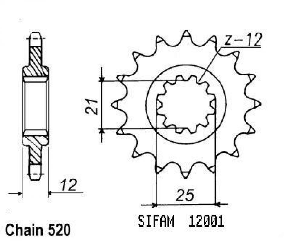 Pignon de sortie de boite Sifam pour Moto Husqvarna 510 TC 1987 à 1988 12 dents pas 520 Neuf