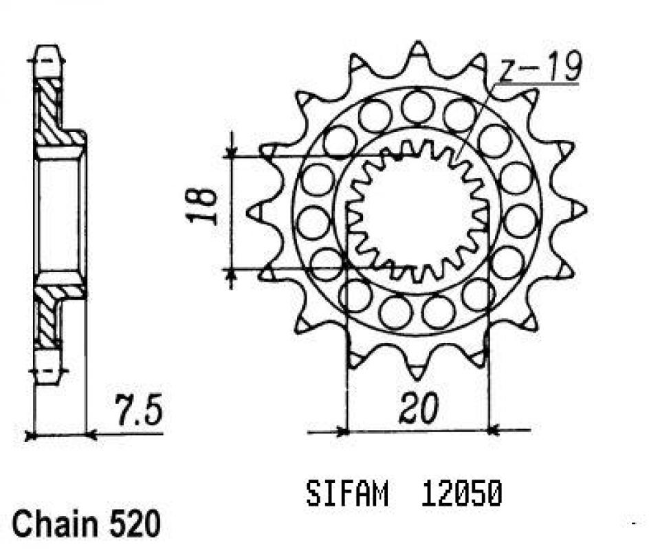 Pignon de sortie de boite Sifam pour Moto Honda 125 Cr R 1997 à 2003 12 dents pas 520 Neuf