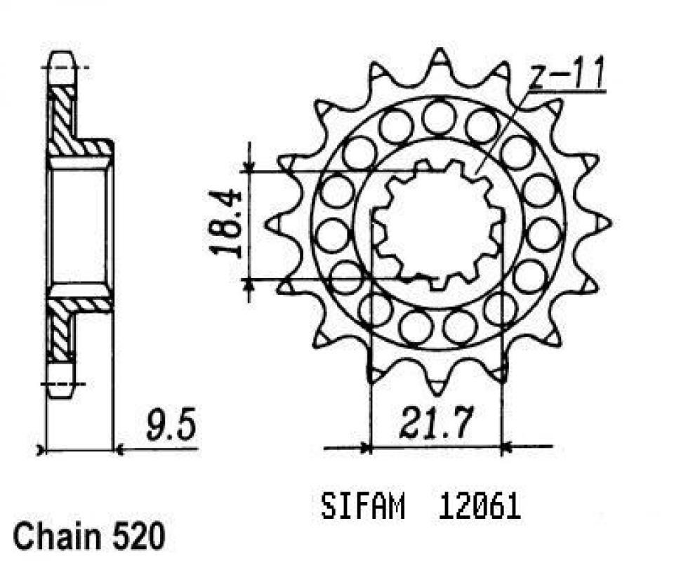 Pignon de sortie de boite Sifam pour Moto Honda 250 Cr R 1986 à 1987 14 dents pas 520 Neuf