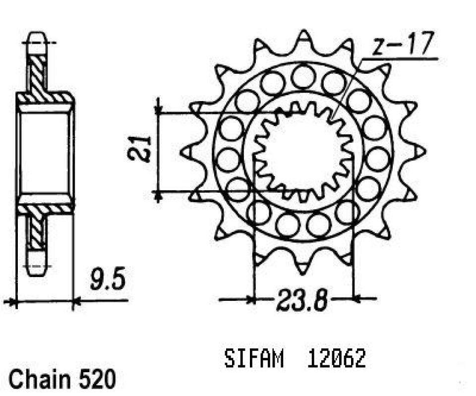 Pignon de sortie de boite Sifam pour Moto Honda 250 Cr R 1988 à 1991 14 dents pas 520 Neuf